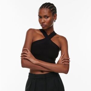 Babaton Sculpt Knit Criss Cross Cropped Tank Medium Black